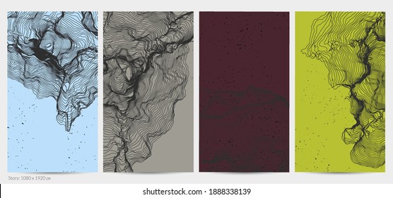 Ultra thin line net shape. Abstract 3D computer modeling science geometry. Futuristic sound wave interacting with random particles. Mold growing texture on flat earthly colored background.