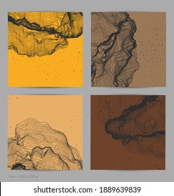 Forma de red de línea ultrafina. Resumen de geometría de modelado de computadora 3D. Ola de sonido futurista que interactúa con partículas aleatorias. Textura de cultivo de moho en fondo plano de color terrenal.