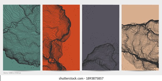 Ultra thin line net shape. Abstract 3D computer modeling science geometry. Futuristic sound wave interacting with random particles. Mold growing texture on flat earthly colored background.