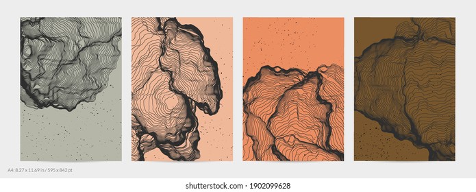 Ultra dünne Netzform. Abstrakte 3D-Computermodellierung der Wissenschaftsgeometrie. Futuristische Schallwelle, die mit zufälligen Teilchen interagiert. Mühselige, wachsende Textur auf flachem irdischem Hintergrund.