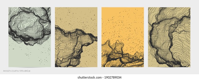 Ultra thin line net shape. Abstract 3D computer modeling science geometry. Futuristic sound wave interacting with random particles. Mold growing texture on flat earthly colored background.
