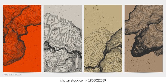 Ultra dünne Netzform. Abstrakte 3D-Computermodellierung der Wissenschaftsgeometrie. Futuristische Schallwelle, die mit zufälligen Teilchen interagiert. Mühselige, wachsende Textur auf flachem irdischem Hintergrund.