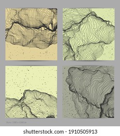 Ultra thin line net shape. Abstract 3D computer modeling science geometry. Futuristic sound wave interacting with random particles. Mold growing texture on flat earthly colored background.