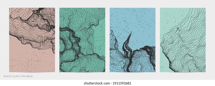 Ultra thin line net shape. Abstract 3D computer modeling science geometry. Futuristic sound wave interacting with random particles. Mold growing texture on flat earthly colored background.