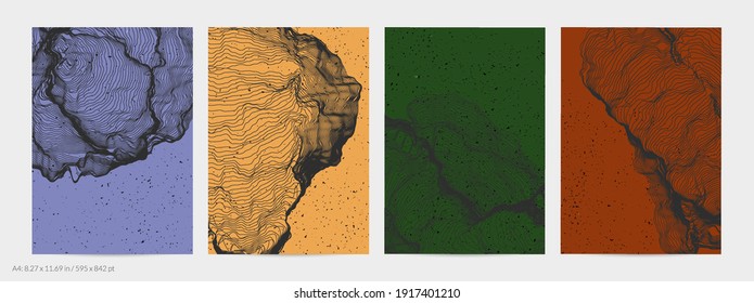 Ultra thin line net shape. Abstract 3D computer modeling science geometry. Futuristic sound wave interacting with random particles. Mold growing texture on flat earthly colored background.