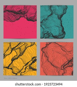 Ultra thin line net shape. Abstract 3D computer modeling science geometry. Futuristic sound wave interacting with random particles. Mold growing texture on flat earthly colored background.