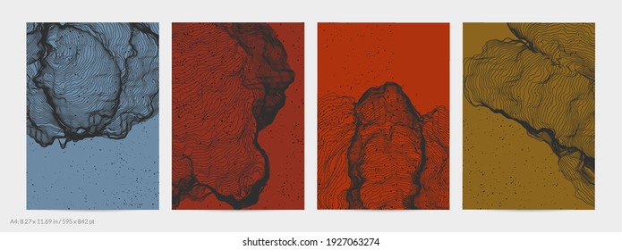 Ultra thin line net shape. Abstract 3D computer modeling science geometry. Futuristic sound wave interacting with random particles. Mold growing texture on flat earthly colored background.