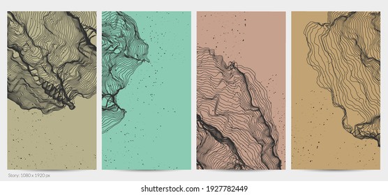 Ultra dünne Netzform. Abstrakte 3D-Computermodellierung der Wissenschaftsgeometrie. Futuristische Schallwelle, die mit zufälligen Teilchen interagiert. Mühselige, wachsende Textur auf flachem irdischem Hintergrund.