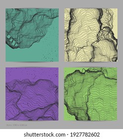 Ultra thin line net shape. Abstract 3D computer modeling science geometry. Futuristic sound wave interacting with random particles. Mold growing texture on flat earthly colored background.