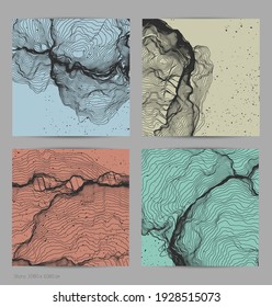 Ultra thin line net shape. Abstract 3D computer modeling science geometry. Futuristic sound wave interacting with random particles. Mold growing texture on flat earthly colored background.
