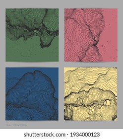 Ultra thin line net shape. Abstract 3D computer modeling science geometry. Futuristic sound wave interacting with random particles. Mold growing texture on flat earthly colored background.