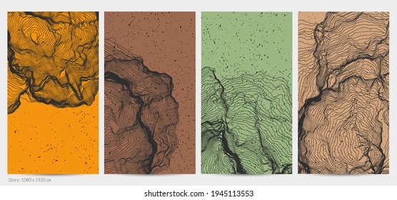 Ultra thin line net shape. Abstract 3D computer modeling science geometry. Futuristic sound wave interacting with random particles. Mold growing texture on flat earthly colored background.