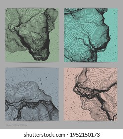 Ultra thin line net shape. Abstract 3D computer modeling science geometry. Futuristic sound wave interacting with random particles. Mold growing texture on flat earthly colored background.