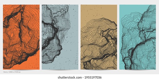 Forma de red de línea ultrafina. Resumen de geometría de modelado de computadora 3D. Ola de sonido futurista que interactúa con partículas aleatorias. Textura de cultivo de moho en fondo plano de color terrenal.