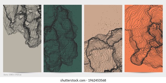 Ultra thin line net shape. Abstract 3D computer modeling science geometry. Futuristic sound wave interacting with random particles. Mold growing texture on flat earthly colored background.