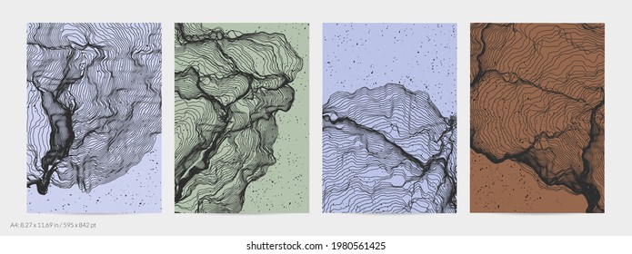 Forma de red de línea ultrafina. Resumen de geometría de modelado de computadora 3D. Ola de sonido futurista que interactúa con partículas aleatorias. Textura de cultivo de moho en fondo plano de color terrenal.