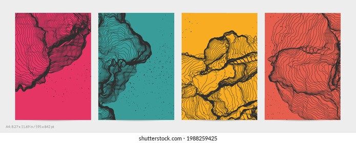 Forma de red de línea ultrafina. Resumen de geometría de modelado de computadora 3D. Ola de sonido futurista que interactúa con partículas aleatorias. Textura de cultivo de moho en fondo plano de color terrenal.