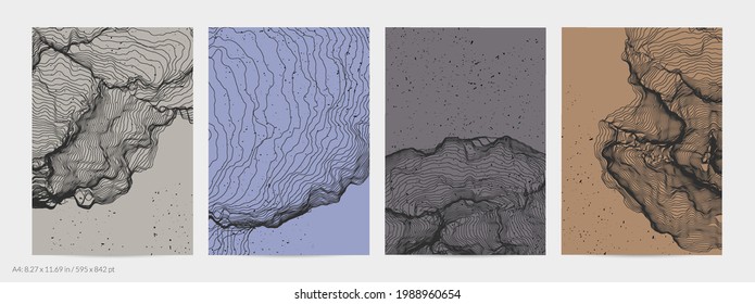 Ultra thin line net shape. Abstract 3D computer modeling science geometry. Futuristic sound wave interacting with random particles. Mold growing texture on flat earthly colored background.