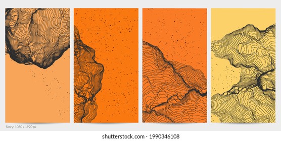 Ultra thin line net shape. Abstract 3D computer modeling science geometry. Futuristic sound wave interacting with random particles. Mold growing texture on flat earthly colored background.