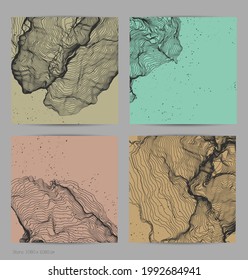 Ultra thin line net shape. Abstract 3D computer modeling science geometry. Futuristic sound wave interacting with random particles. Mold growing texture on flat earthly colored background.
