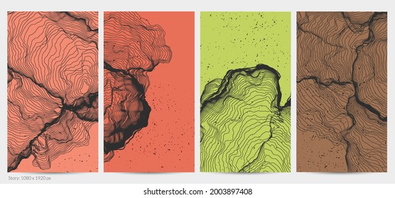 Forma de red de línea ultrafina. Resumen de geometría de modelado de computadora 3D. Ola de sonido futurista que interactúa con partículas aleatorias. Textura de cultivo de moho en fondo plano de color terrenal.