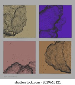 Ultra thin line net shape. Abstract 3D computer modeling science geometry. Futuristic sound wave interacting with random particles. Mold growing texture on flat earthly colored background.