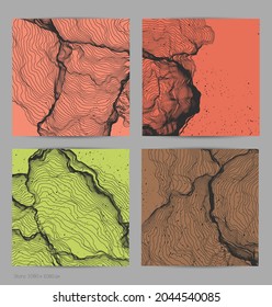Ultra dünne Netzform. Abstrakte 3D-Computermodellierung der Wissenschaftsgeometrie. Futuristische Schallwelle, die mit zufälligen Teilchen interagiert. Mühselige, wachsende Textur auf flachem irdischem Hintergrund.