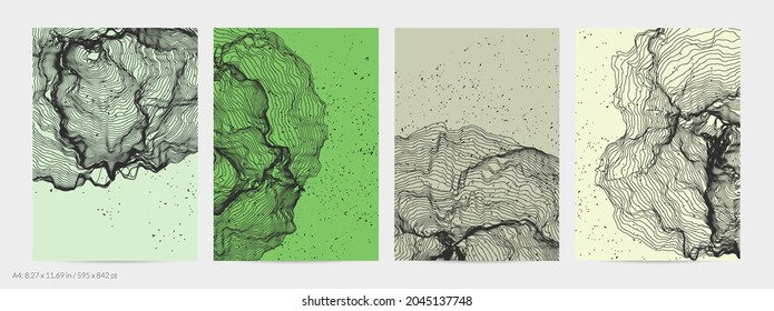 Ultra thin line net shape. Abstract 3D computer modeling science geometry. Futuristic sound wave interacting with random particles. Mold growing texture on flat earthly colored background.