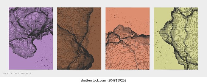 Ultra thin line net shape. Abstract 3D computer modeling science geometry. Futuristic sound wave interacting with random particles. Mold growing texture on flat earthly colored background.