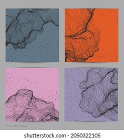 Ultra thin line net shape. Abstract 3D computer modeling science geometry. Futuristic sound wave interacting with random particles. Mold growing texture on flat earthly colored background.