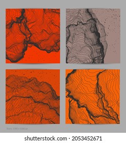 Ultra thin line net shape. Abstract 3D computer modeling science geometry. Futuristic sound wave interacting with random particles. Mold growing texture on flat earthly colored background.