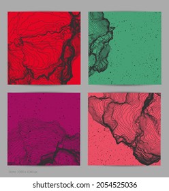 Ultra thin line net shape. Abstract 3D computer modeling science geometry. Futuristic sound wave interacting with random particles. Mold growing texture on flat earthly colored background.