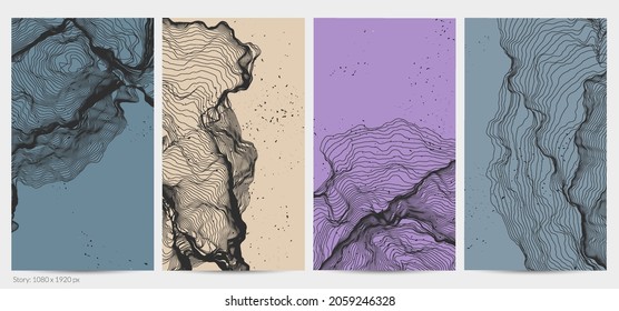 Ultra dünne Netzform. Abstrakte 3D-Computermodellierung der Wissenschaftsgeometrie. Futuristische Schallwelle, die mit zufälligen Teilchen interagiert. Mühselige, wachsende Textur auf flachem irdischem Hintergrund.