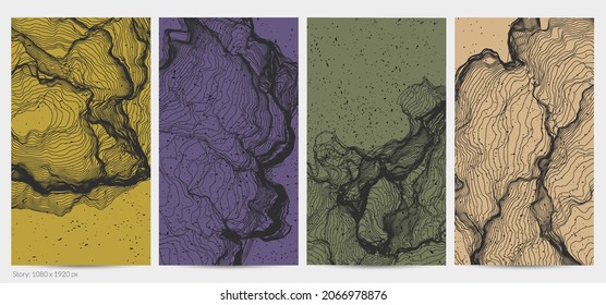 Ultra thin line net shape. Abstract 3D computer modeling science geometry. Futuristic sound wave interacting with random particles. Mold growing texture on flat earthly colored background.