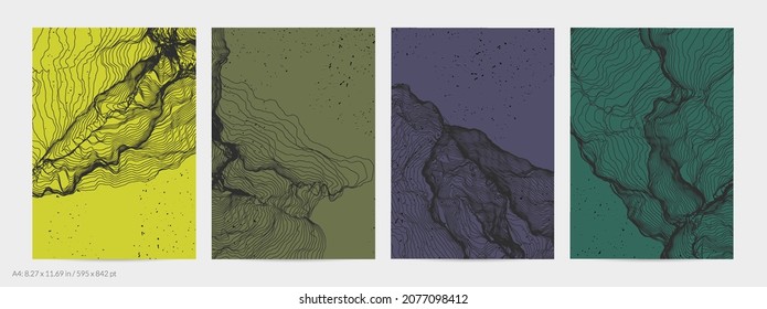 Ultra thin line net shape. Abstract 3D computer modeling science geometry. Futuristic sound wave interacting with random particles. Mold growing texture on flat earthly colored background.