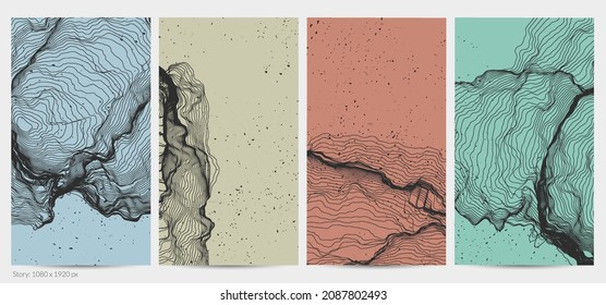 Ultra thin line net shape. Abstract 3D computer modeling science geometry. Futuristic sound wave interacting with random particles. Mold growing texture on flat earthly colored background.