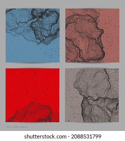 Ultra dünne Netzform. Abstrakte 3D-Computermodellierung der Wissenschaftsgeometrie. Futuristische Schallwelle, die mit zufälligen Teilchen interagiert. Mühselige, wachsende Textur auf flachem irdischem Hintergrund.