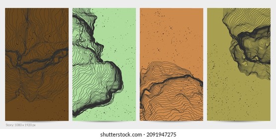Ultra thin line net shape. Abstract 3D computer modeling science geometry. Futuristic sound wave interacting with random particles. Mold growing texture on flat earthly colored background.
