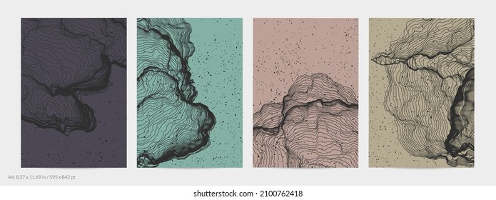 Ultra thin line net shape. Abstract 3D computer modeling science geometry. Futuristic sound wave interacting with random particles. Mold growing texture on flat earthly colored background.