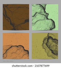 Ultra thin line net shape. Abstract 3D computer modeling science geometry. Futuristic sound wave interacting with random particles. Mold growing texture on flat earthly colored background.