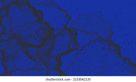 Forma de red de línea ultrafina. Resumen de geometría de modelado de computadora 3D. Ola de sonido futurista que interactúa con partículas aleatorias. Textura de cultivo de moho en fondo plano de color terrenal.