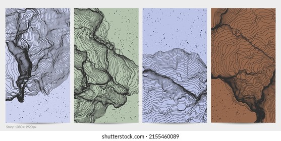 Ultra thin line net shape. Abstract 3D computer modeling science geometry. Futuristic sound wave interacting with random particles. Mold growing texture on flat earthly colored background.
