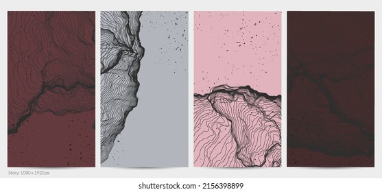 Ultra thin line net shape. Abstract 3D computer modeling science geometry. Futuristic sound wave interacting with random particles. Mold growing texture on flat earthly colored background.