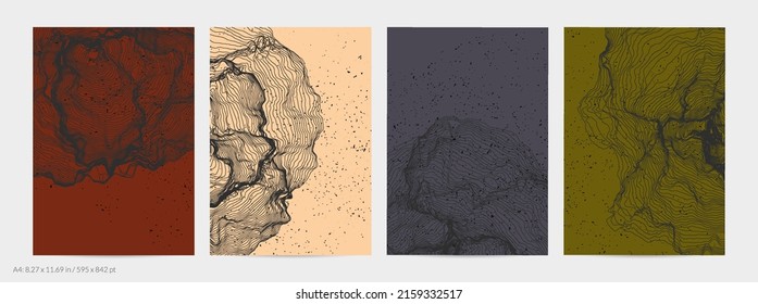 Ultra thin line net shape. Abstract 3D computer modeling science geometry. Futuristic sound wave interacting with random particles. Mold growing texture on flat earthly colored background.