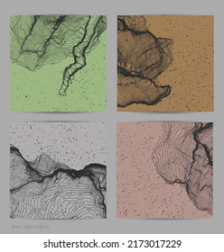 Ultra thin line net shape. Abstract 3D computer modeling science geometry. Futuristic sound wave interacting with random particles. Mold growing texture on flat earthly colored background.
