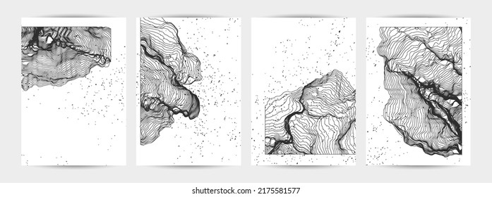 Ultra thin line net shape. Abstract 3D computer modeling science geometry. Futuristic sound wave interacting with random particles. Mold growing texture on white with grunge texture.