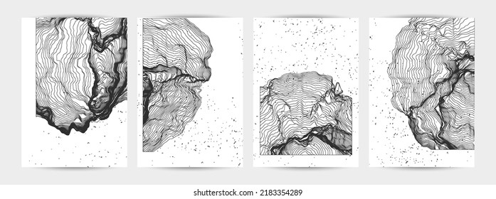 Forma de red de línea ultrafina. Resumen de geometría de modelado de computadora 3D. Ola de sonido futurista que interactúa con partículas aleatorias. Textura de cultivo de moho en blanco con textura de grano.