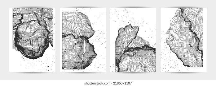 Ultra thin line net shape. Abstract 3D computer modeling science geometry. Futuristic sound wave interacting with random particles. Mold growing texture on white with grunge texture.