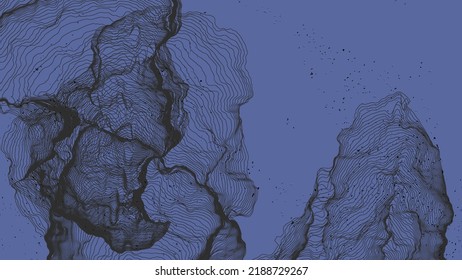 Ultra thin line net shape. Abstract 3D computer modeling science geometry. Futuristic sound wave interacting with random particles. Mold growing texture on flat earthly colored background.