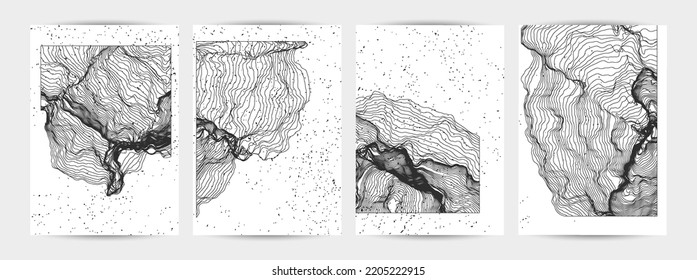 Ultra thin line net shape. Abstract 3D computer modeling science geometry. Futuristic sound wave interacting with random particles. Mold growing texture on white with grunge texture.
